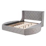 Opulent Queen Platform Bed - Gray Velvet Wingback Design with Storage and Stools by Lissie Lou