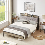 Full Size Bed Frame with Charging Station - Grey- by Lissie Lou- 83.1'' L x 56.1'' W x 39.2'' H