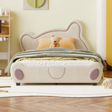 CuddleBear Full Velvet Platform Bed - Beige Bear-Shaped Design with Storage by Lissie Lou