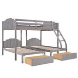 Full Over Twin & Twin Triple Bunk Bed with Drawers and Guardrails - Elegant Gray Velvet