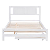 Full Size Platform Bed with Adjustable Trundle - White- by Lissie Lou