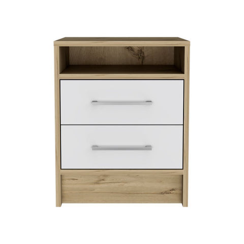 White/Light Oak Chic and Functional Nightstand by Lissie Lou