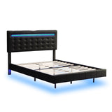 Full Size Floating Bed Frame with LED Lights and USB Charging - Modern Upholstered Platform, Black- by Lissie Lou