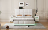 Full Size Tufted Upholstered Platform Bed with Hydraulic Storage System - Faux Leather with LED Lights and USB Charger- White- by Lissie Lou