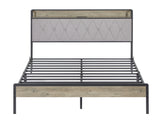 Bed Frame with Charging Station, Queen Size - Grey- by Lissie Lou