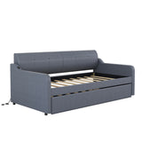 Twin Size Upholstery DayBed with Trundle and USB Charging Design,Trundle can be flat or erected,Gray