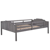 Full Over Twin & Twin Triple Bunk Bed with Drawers and Guardrails - Elegant Gray Velvet