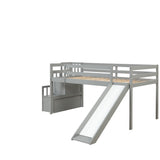 Loft Bed with Staircase, Storage, Slide, Twin size, Full-length Safety Guardrails, No Box Spring Needed, Grey