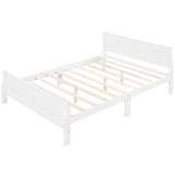 Queen Size Wood Platform Bed with Headboard and Wooden Slat Support (White)