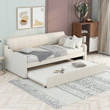 Twin Size Upholstery Daybed with Trundle and USB Charging Design,Trundle can be flat or erected, Beige