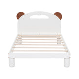 Twin Size Platform Bed with Bear Ears Shaped Headboard and LED, Cream White