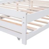 Full Size Platform Bed with Adjustable Trundle - White- by Lissie Lou