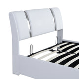 Full Size Upholstered Faux Leather Platform Bed with Hydraulic Storage System- White- by Lissie Lou