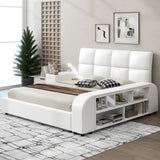 Eclipse Queen Platform Bed - White Upholstered Design with Multimedia Nightstand and Storage by Lissie Lou