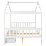 Full Size House Platform Bed with Two Drawers, Headboard, and Footboard - White- by Lissie Lou