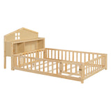 Explore Full Montessori Floor Bed - Natural Wood Design with Bookcases, Blackboard, and Guard Rails by Lissie Lou