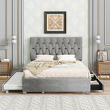 Regal Queen Upholstered Platform Bed - Gray Velvet Design with Trundle and Storage Drawers by Lissie Lou