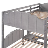 Full Over Twin & Twin Triple Bunk Bed with Drawers and Guardrails - Elegant Gray Velvet