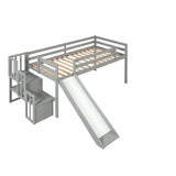 Loft Bed with Staircase, Storage, Slide, Twin size, Full-length Safety Guardrails, No Box Spring Needed, Grey