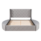 Opulent Queen Platform Bed - Gray Velvet Wingback Design with Storage and Stools by Lissie Lou