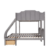 Full Over Twin & Twin Triple Bunk Bed with Drawers and Guardrails - Elegant Gray Velvet