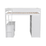 Wood Full Size Loft Bed with Wardrobes and 2-Drawer Desk with Cabinet, White- Online Orders Only