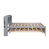 Full Size Bed with USB & Type-C Ports, LED Light, Bookcase Headboard, Trundle, and 3 Storage Drawers - Grey