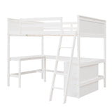 Full Size Loft Bed with Shelves and Desk - White- by Lissie Lou