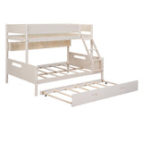 Wood Twin over Full Bunk Bed with Storage Shelves and Twin Size Trundle, Cream- Online Orders Only