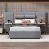 Luxe Full Upholstered Platform Bed - Gray Velvet Design with USB Ports and Storage by Lissie Lou