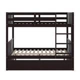 Classic Full Over Full Bunk Bed with Twin Size Trundle in Rich Espresso