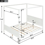 Queen Size Canopy Platform Bed with Headboard and Footboard,Slat Support Leg - White