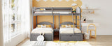 Full Over Twin & Twin Triple Bunk Bed with Drawers and Guardrails - Elegant Gray Velvet