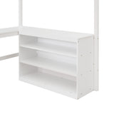 Full Size Loft Bed with Shelves and Desk - White- by Lissie Lou