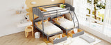 Full Over Twin & Twin Triple Bunk Bed with Drawers and Guardrails - Elegant Gray Velvet