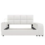 Eclipse Queen Platform Bed - White Upholstered Design with Multimedia Nightstand and Storage by Lissie Lou