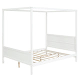 Queen Size Canopy Platform Bed with Headboard and Footboard,Slat Support Leg - White