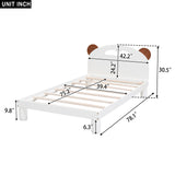 Twin Size Platform Bed with Bear Ears Shaped Headboard and LED, Cream White