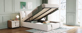 Full Size Upholstered Faux Leather Platform Bed with Hydraulic Storage System- White- by Lissie Lou