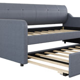 Twin Size Upholstery DayBed with Trundle and USB Charging Design,Trundle can be flat or erected,Gray