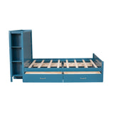 Full Size Platform Bed with Drawers and Storage Shelves - Blue- by Lissie Lou