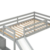 Loft Bed with Staircase, Storage, Slide, Twin size, Full-length Safety Guardrails, No Box Spring Needed, Grey