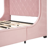 Queen Size Storage Bed Velvet Upholstered Platform Bed with Wingback Headboard and a Big Drawer (Pink)