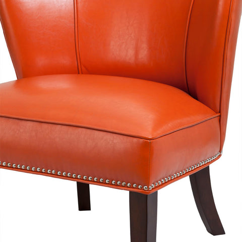 Lissie Lou Orange Faux Leather Armless Accent Chair with Silver Nailhead Trim