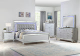 Sterling King Size Upholstered LED Bed made with wood in Silver Color