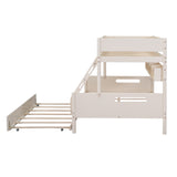 Wood Twin over Full Bunk Bed with Storage Shelves and Twin Size Trundle, Cream- Online Orders Only