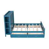 Full Size Platform Bed with Drawers and Storage Shelves - Blue- by Lissie Lou