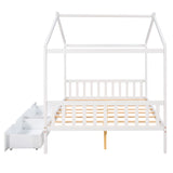 Full Size House Platform Bed with Two Drawers, Headboard, and Footboard - White- by Lissie Lou