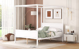 Queen Size Canopy Platform Bed with Headboard and Footboard,Slat Support Leg - White