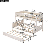 Wood Twin over Full Bunk Bed with Storage Shelves and Twin Size Trundle, Cream- Online Orders Only